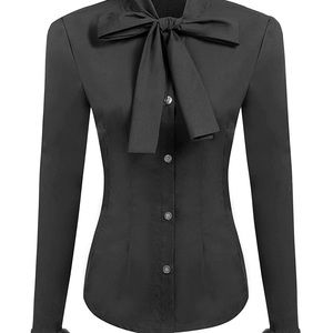 Black ruffled dress blouse. Never worn, new with tags.